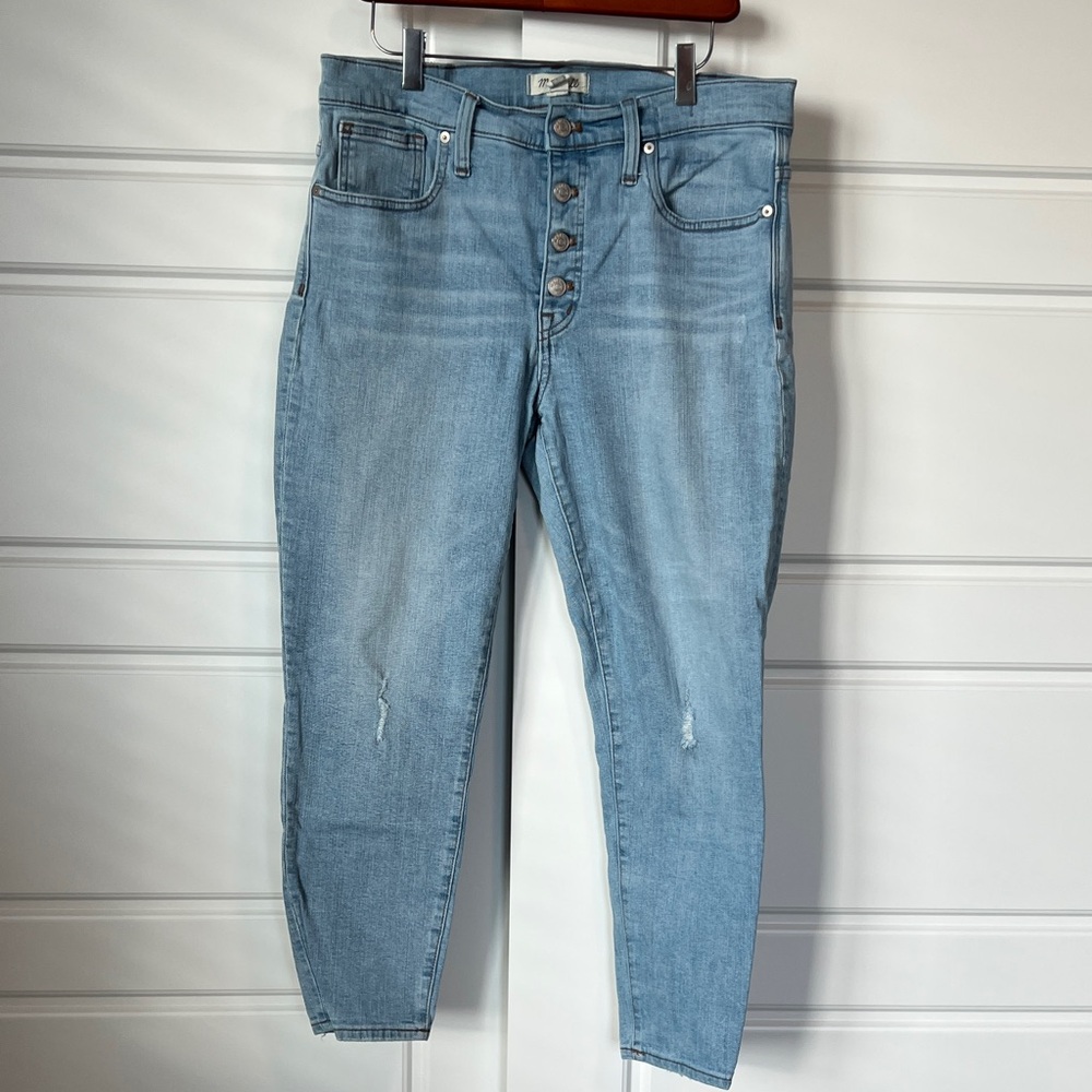 Madewell Light Blue Button-Fly Distressed High Rise Cropped Skinny Size 31